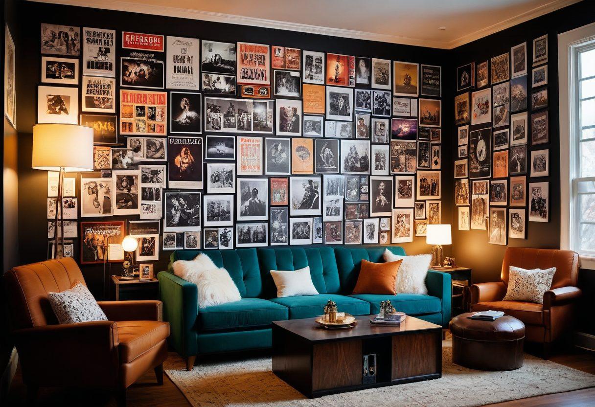 A visually engaging collage of film reels, vintage projectors, and a vibrant array of movie posters showcasing adult film genres. Include subtle hints of an inviting ambiance, with dim lighting and plush seating that conveys a relaxed viewing experience. Incorporate symbols of diversity, showcasing different cultures and orientations within the adult film industry. The overall tone should be sophisticated yet playful, targeting an adult audience. super-realistic. vibrant colors. soft focus.